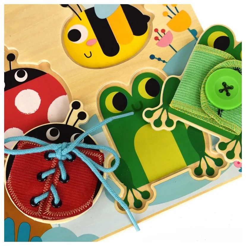 Tooky toy drewniana tablica edukacyjna sorter trening ćwiczenia sznurek guzik klamerka