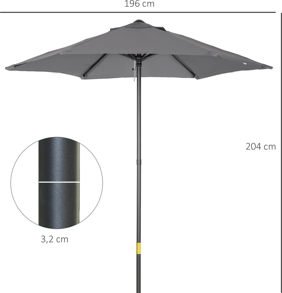 Outsunny Parasol Ø196 cm, Parasol z Funkcją Połamania, Sześciokątny Parasol Balkonowy dla Plaży i Ogrodu, Ciemnoszary
