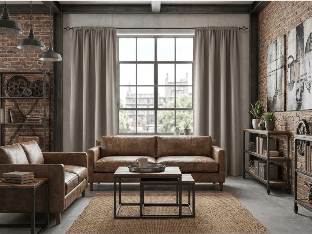 Szaro-brązowa zasłona OXFORD 140x250 cm Zawieszanie: Metalowe pierścienie