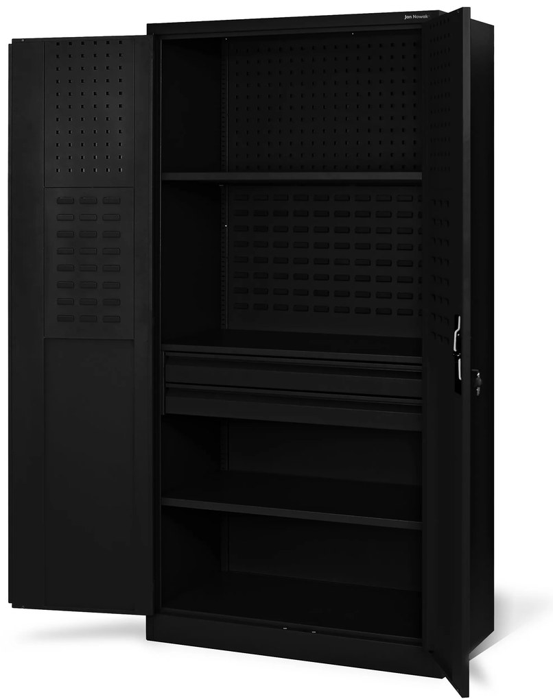 Szafa warsztatowa narzędziowa z 2 szufladami czarna, 920x1850x500 mm: SZYMON All Black