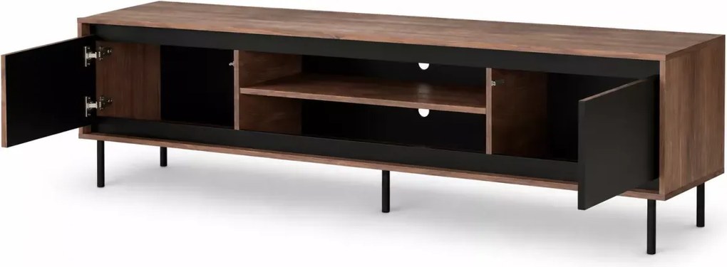 Stolik RTV Madera RTV-1 – Nowoczesny stolik pod telewizor w kolorze orzechowym z czarnymi metalowymi nogami
