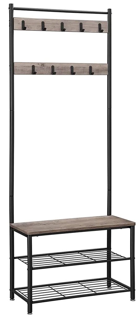 Metalowa ścianka do przedpokoju INDUSTRY 175 cm, czarna/szaro-brązowa