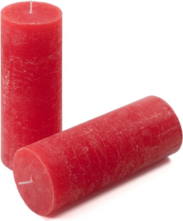 Zestaw świec rustykalnych, 20 cm, Ø 7,5 cm, czerwony, 6 szt.