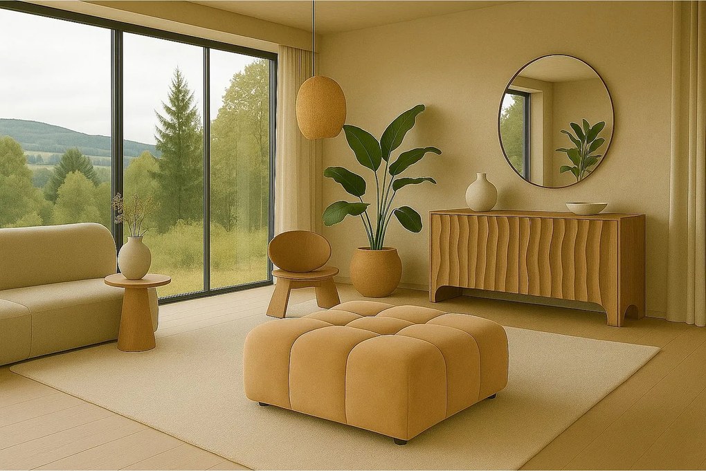 Pufa, pufa modułowa Bolla, tkanina Bluvel, Latte