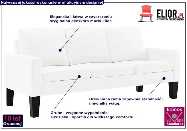 3-osobowa biała sofa z ekoskóry M0-M28