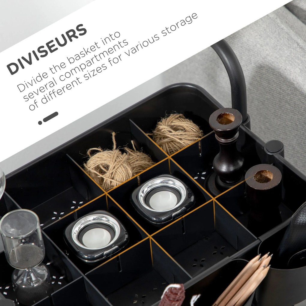 HOMCOM Wózek na 3 Poziomy z Koszykami i Hakami, Wózek Pomocniczy do Kuchni lub Salonu, Stal, Tworzywo Sztuczne, Czarny