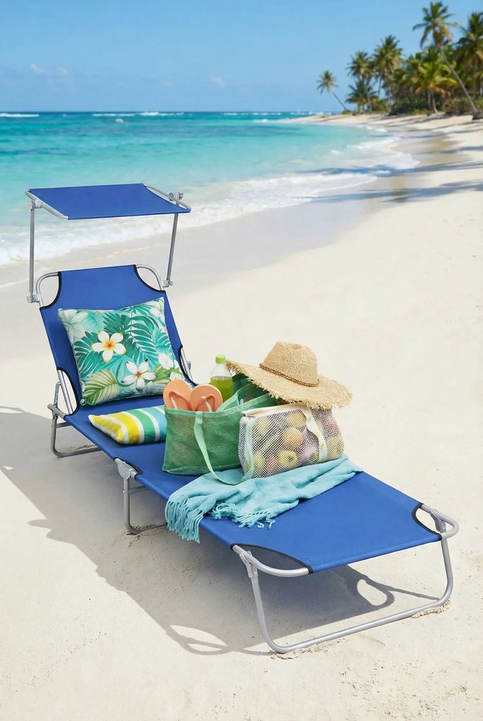 Leżak ogrodowy z zadaszeniem niebieski K6-F21