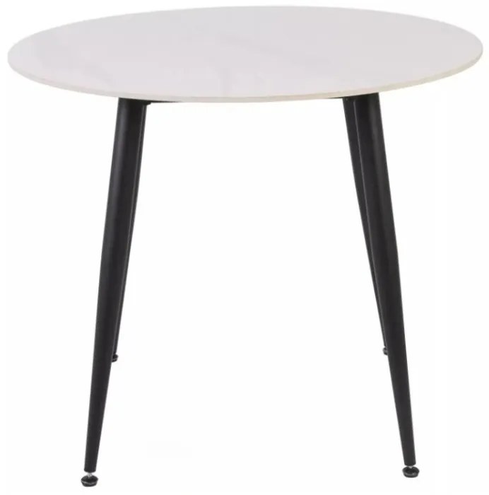 Okrągły stół jadalniany RION 90 cm z ceramicznym blatem, biały marmur