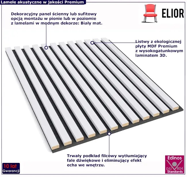 Panele akustyczne 6 szt. biały mat K5-A30
