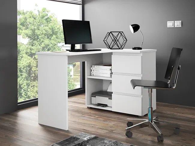 Białe narożne biurko z szufladami i półkami 40x12x4 E8-P31
