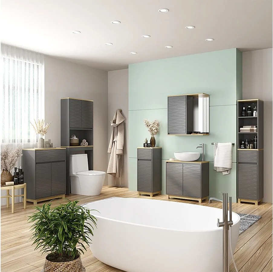 Zestaw mebli łazienkowych antracyt/dąb 60x30x60 livia