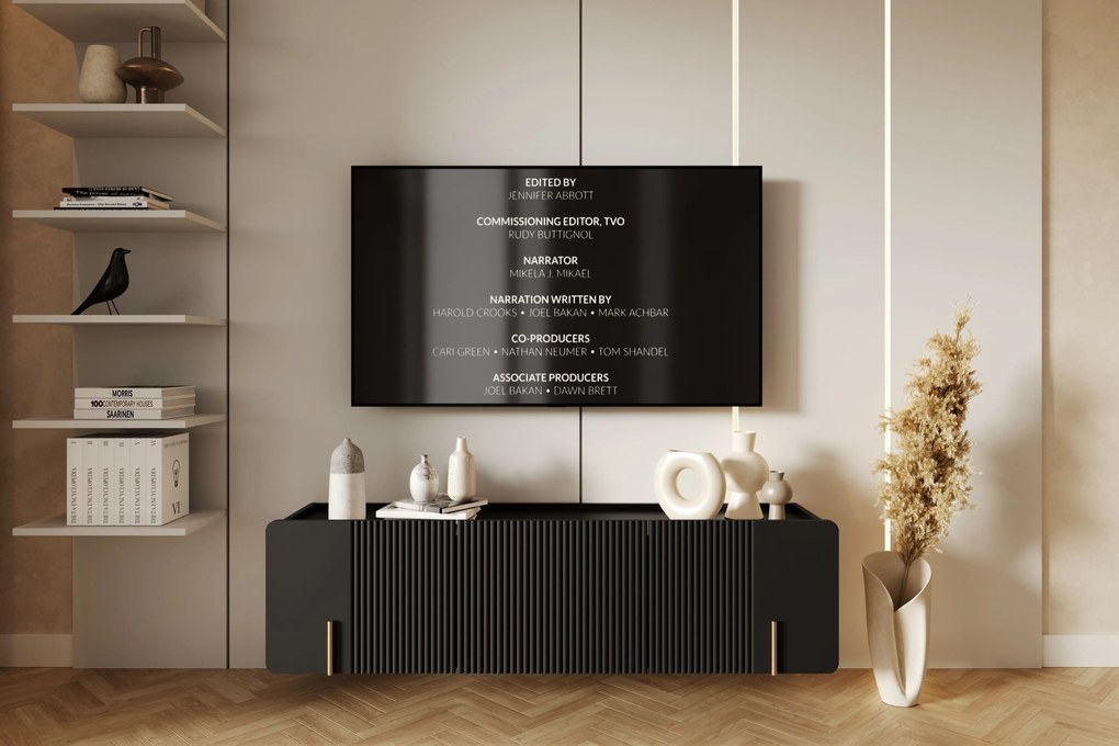 Szafka RTV Malmi 150 cm wisząca - czarny mat / złoty