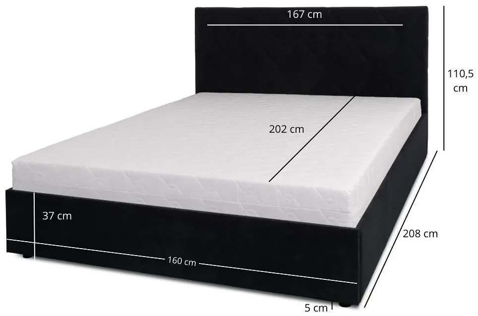 Czarne łóżko tapicerowane z pikowanym zagłówkiem 160x200 C2-P39