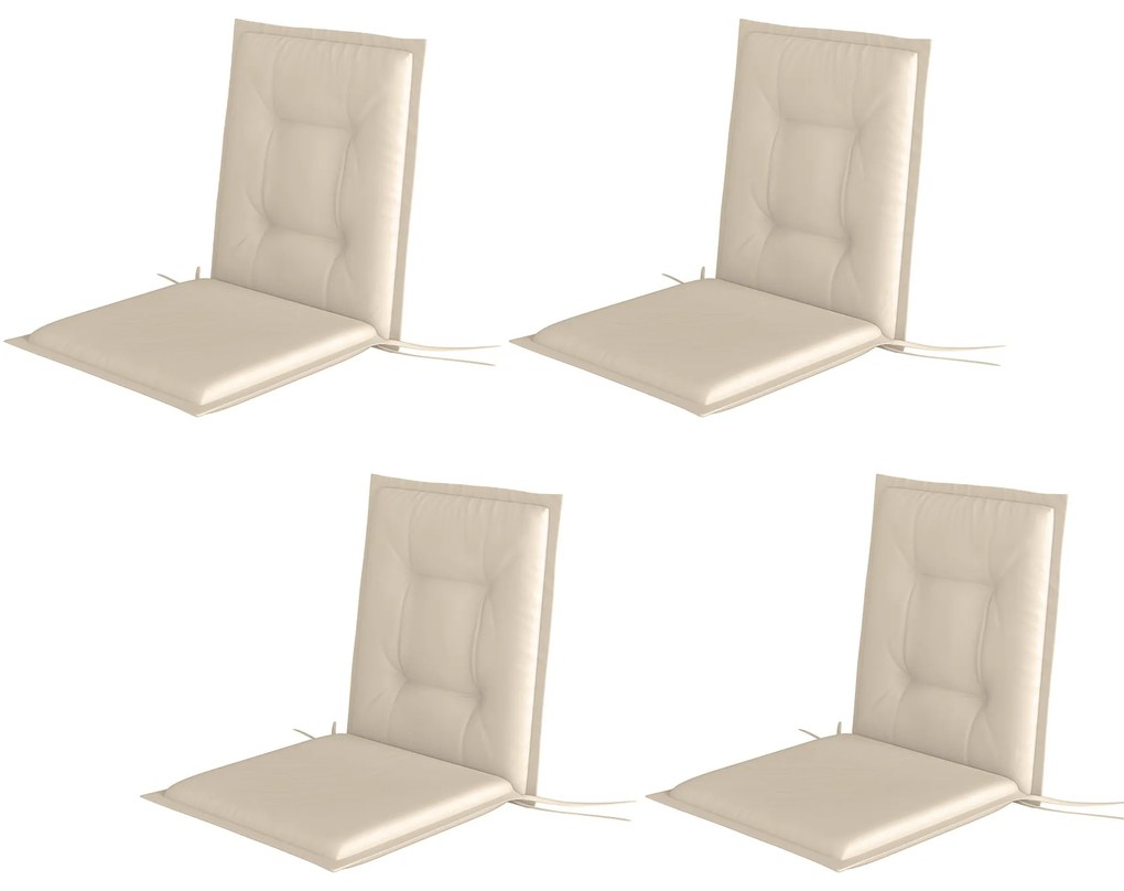 Outsunny Zestaw 4 Beżowych Poduszek na Krzesła 108 x 50 x 5 cm z Taśmami do Wewnątrz i Na Zewnątrz