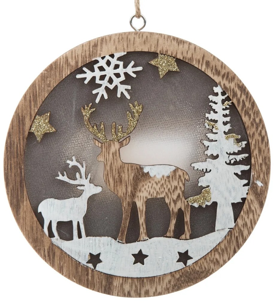 Drewniana ozdoba wisząca z oświetleniem LED Fawn,13 x 13 x 2,5 cm