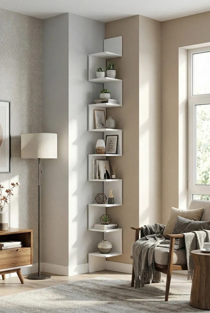 Narożna biała pólka ścienna C9-A42