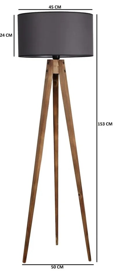 Czarna/brązowa lampa stojąca z tekstylnym kloszem (wysokość 153 cm) Tripod – Opviq lights