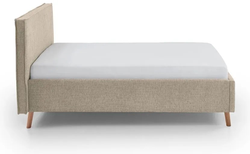 Beżowe tapicerowane łóżko dwuosobowe ze schowkiem i stelażem 140x200 cm Riva – Meise Möbel