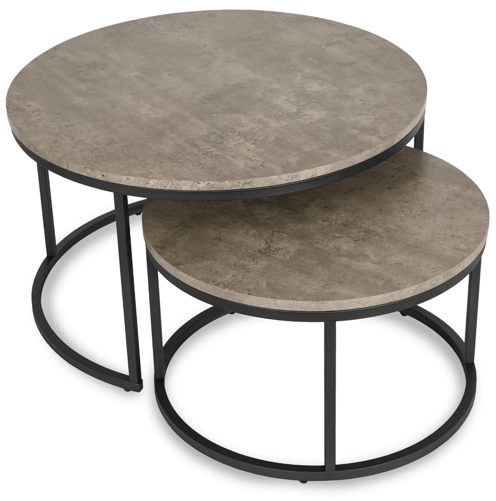 Zestaw Stolików Kawowych ROCKY MAX 60 cm/80 cm Szary Beton Nowoczesny Loft