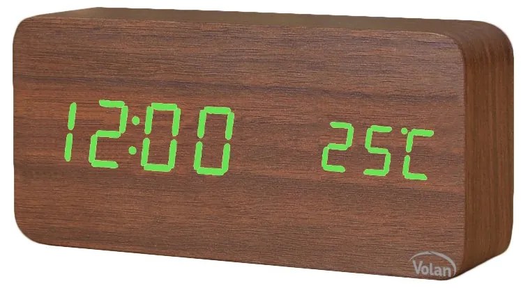 Zegar budzik drewniany elektroniczny cyfrowy led stojący - termometr + data