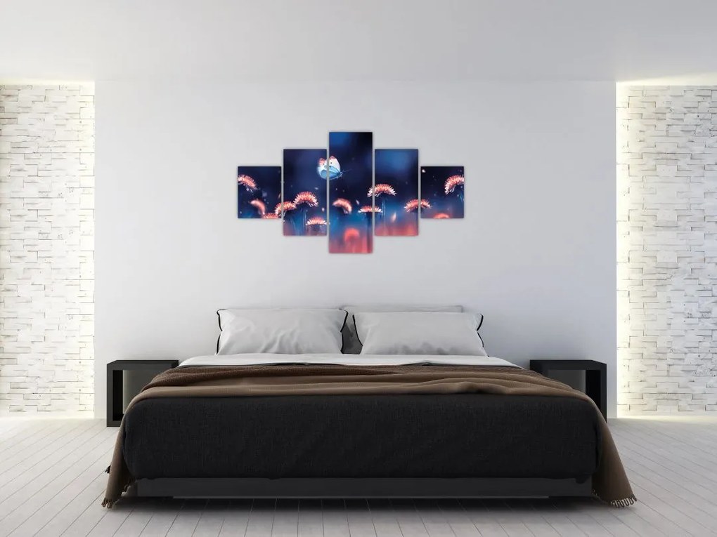 Obraz dmuchawca z niebieskim motylem (125x70 cm)