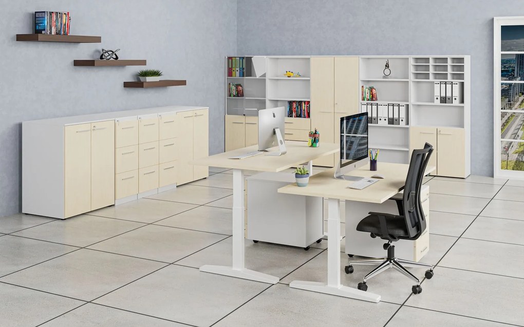 Szafa biurowa z drzwiami niskimi PRIMO WHITE, 800 x 500 x 1781 mm, biały/brzoza