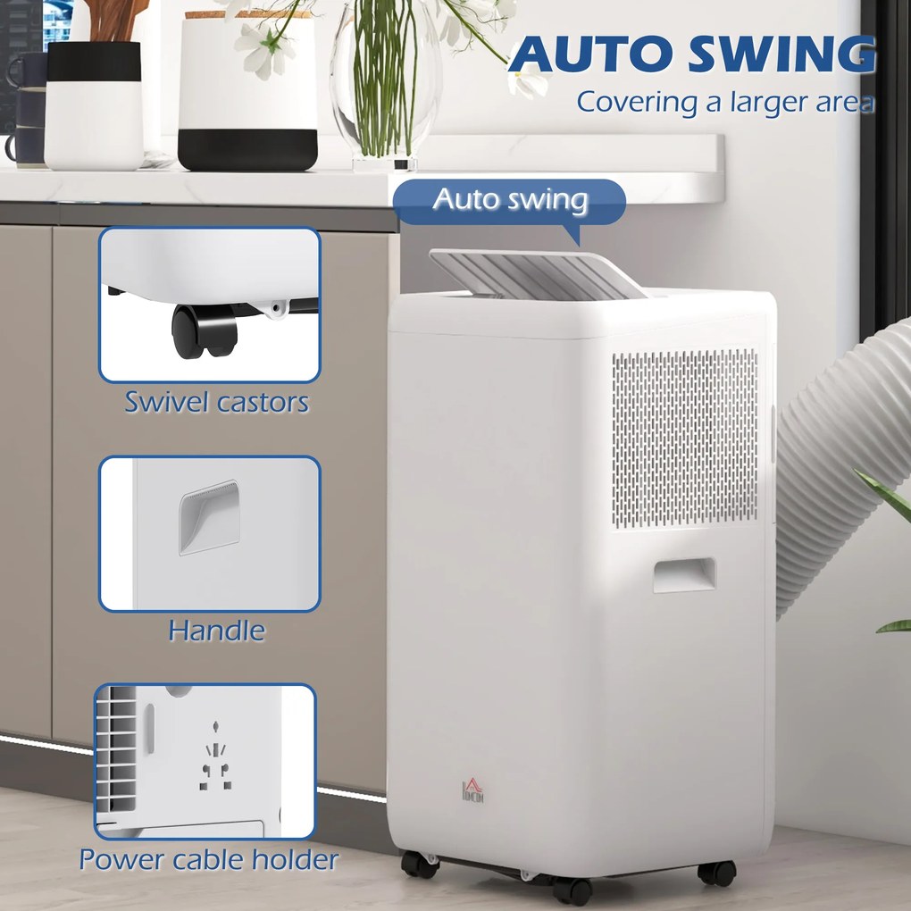 HOMCOM Przenośny klimatyzator 1250 W z 5 trybami i timerem 24h, 35,5x35x70 cm, biały | Aosom PL