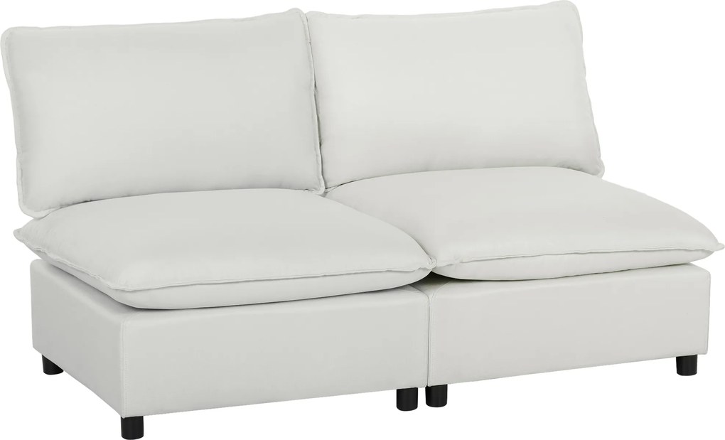 HOMCOM 2-osobowa sofa, 146 cm modułowa sofa z ekoskóry z szerokim i głębokim siedziskiem, grubymi poduszkami, łatwy montaż, Szara | Aosom PL