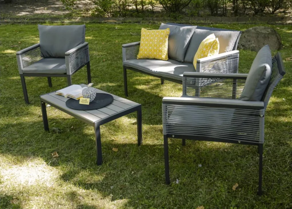 Aluminiowy zestaw mebli ogrodowych Solani - 2 fotele, sofa, stolik