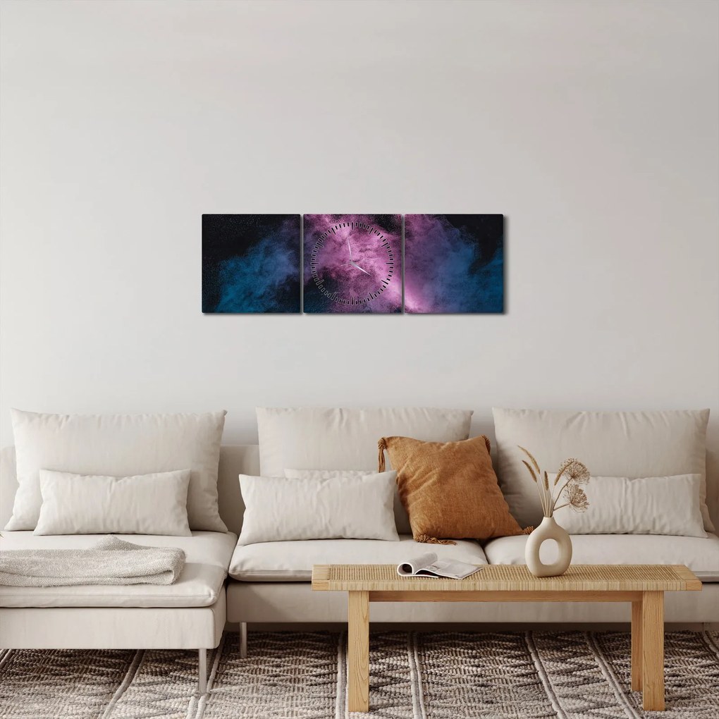 Obraz - Różowo - niebieski dym (z zegarem) (90x30 cm)