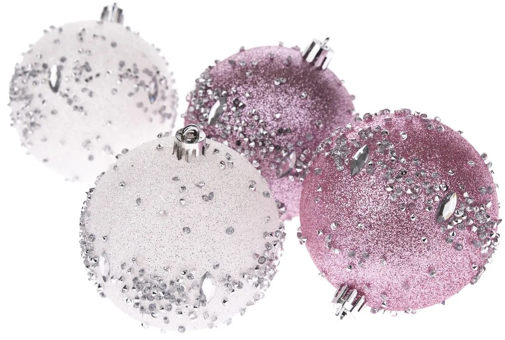 Zestaw ozdób świątecznych Silver Glitter, 4 szt., śr. 8 cm, plastik