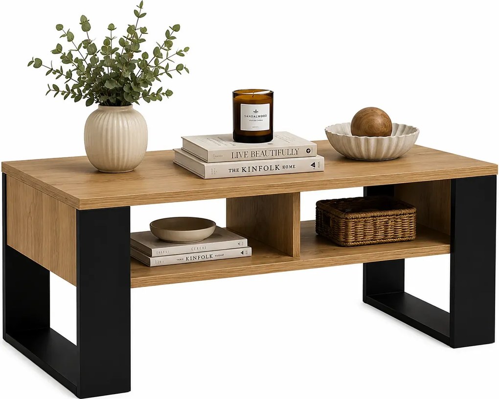 Minimalistyczna ława do narożnika dąb artisan + czarny K0-M67