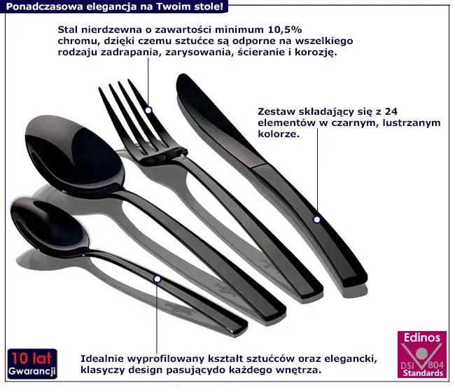 Nowoczesny 24 elementowy zestaw sztućców Hexi