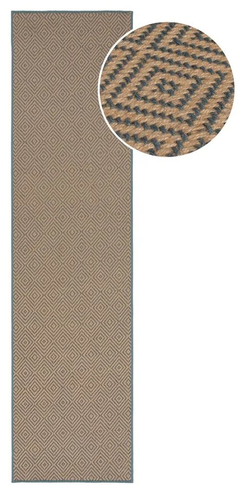 Niebiesko-naturalny chodnik na schody z juty 60x800 cm Diamond – Flair Rugs