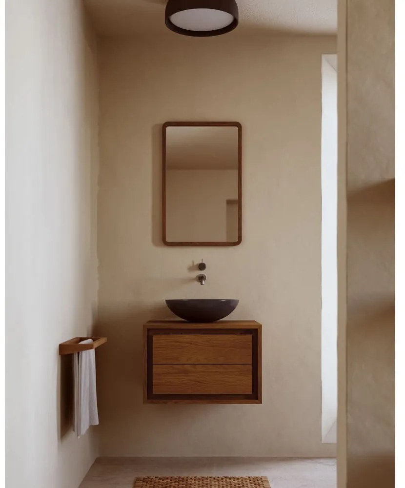Ciemnobrązowa wisząca szafka pod umywalkę z litego drewna tekowego 60x40 cm Kenta – Kave Home