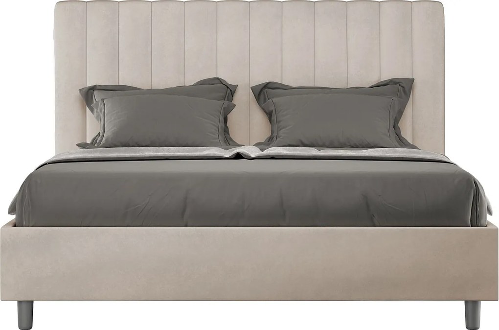 Łóżko wyposażone w stelaż z listwami z pojemnikiem tapicerowane 160x190 microfibra Piaskowy Agueda