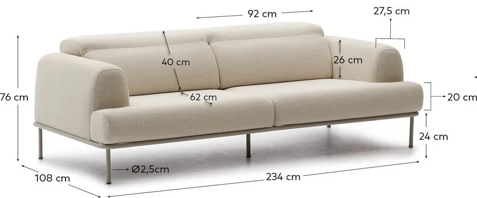 Beżowa sofa z materiału bouclé 234 cm Aurum – Kave Home