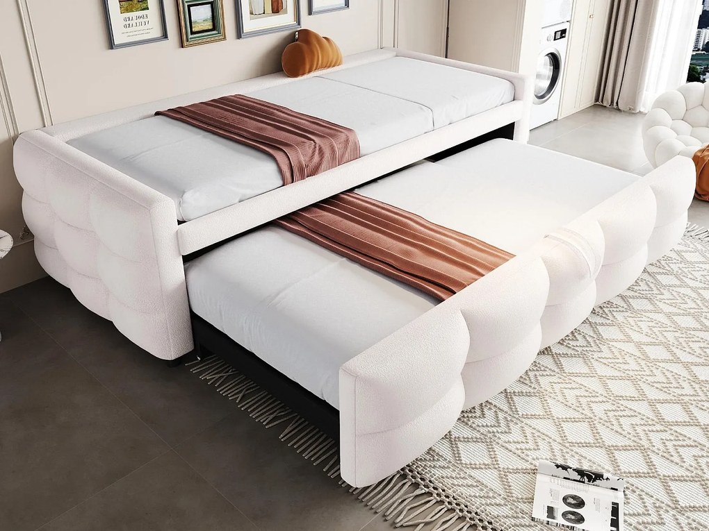 Łóżko piętrowe 90/180x190 cm z weluru - z stelażem na listwy - Beżowe