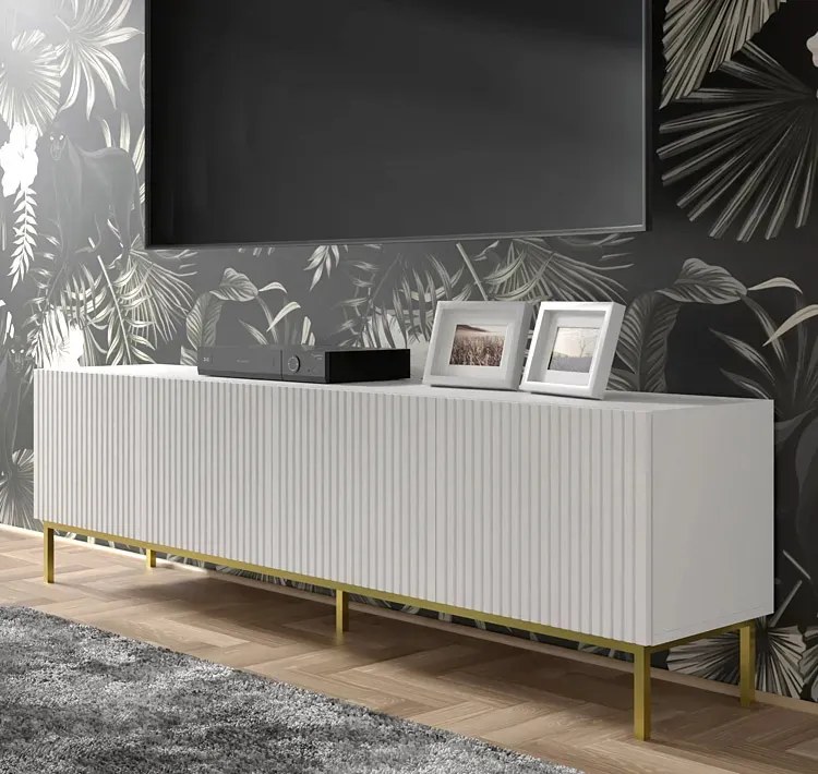 Biała szafka na TV z lamelami 200 cm L1-N59