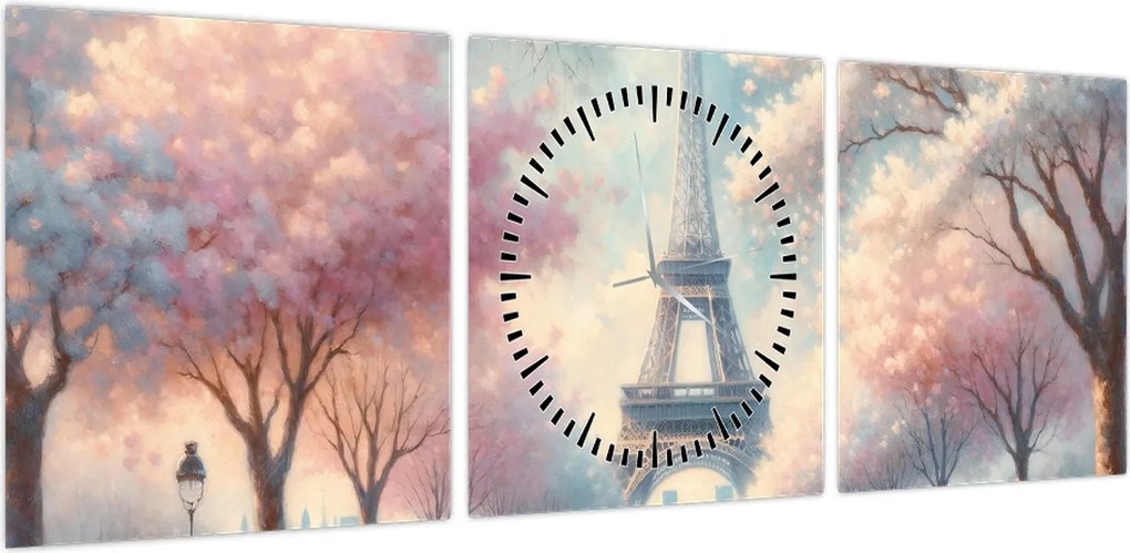 Obraz – Wiosna w Paryżu (z zegarem) (90x30 cm)
