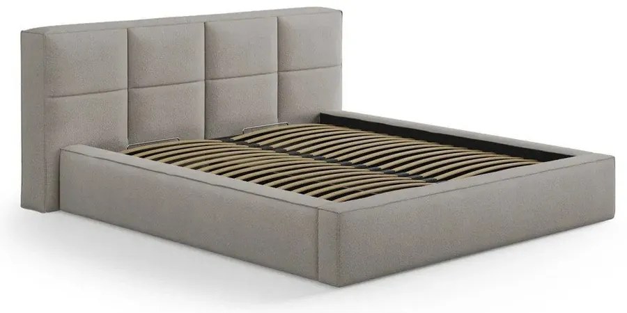 Jasnoszare tapicerowane łóżko dwuosobowe ze schowkiem ze stelażem 200x200 cm Simon Darren – Micadoni