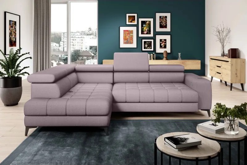 Narożnik BAGGIO Lewostronny z funkcją spania, wolnostojący tkanina LETTO 60 Pudrowy Róż WERSAL