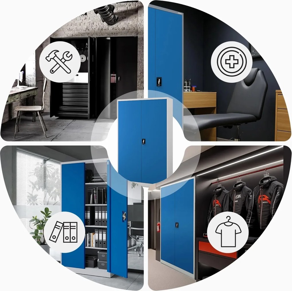 Szafa biurowa na akta szeroka Jan II 115x40x185 cm szary/niebieski