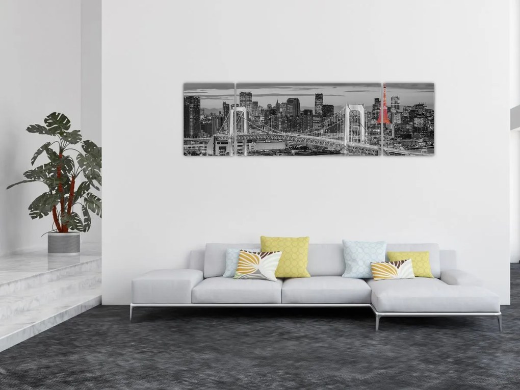 Obraz - Duże miasto z czerwoną wieżą (170x50 cm)