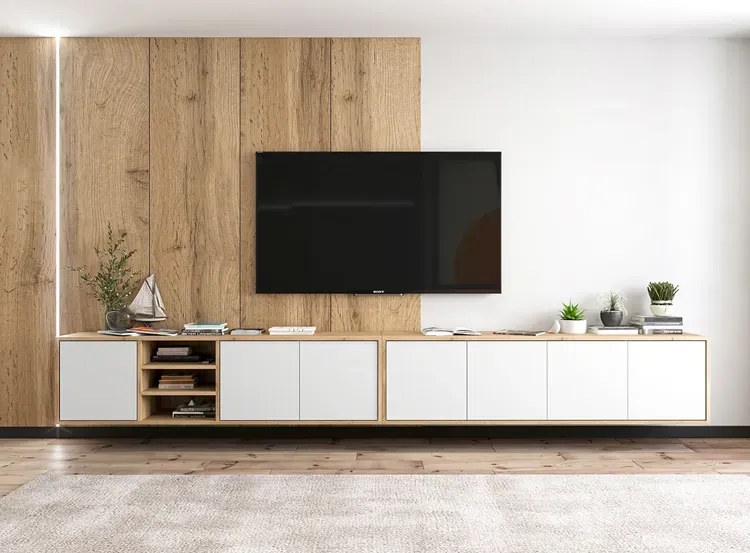 Komplet wiszących szafek rtv dąb wotan + biały M7-D92