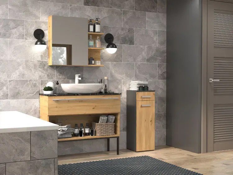 Szafka łazienkowa z szufladą dąb artisan + antracyt - Ksaleo 3X