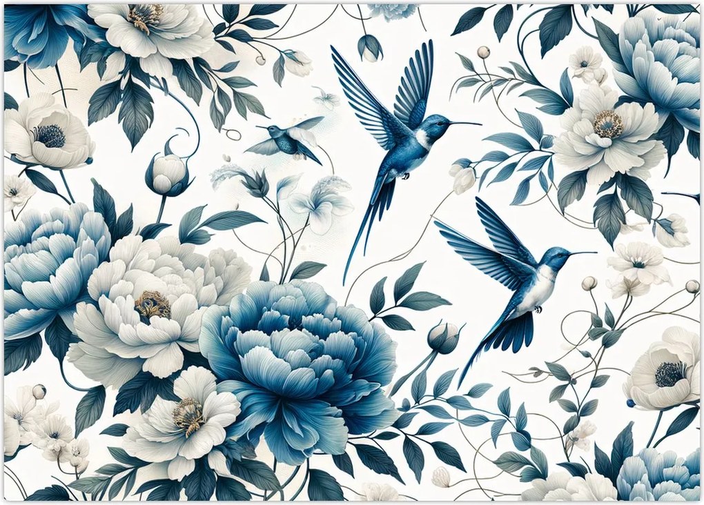 Obraz - Kolibry z kwiatami (70x50 cm)