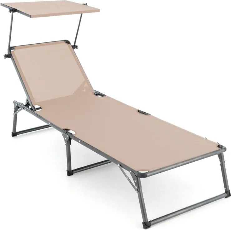 Leżak składany DIVERO z daszkiem, XXL, beżowy