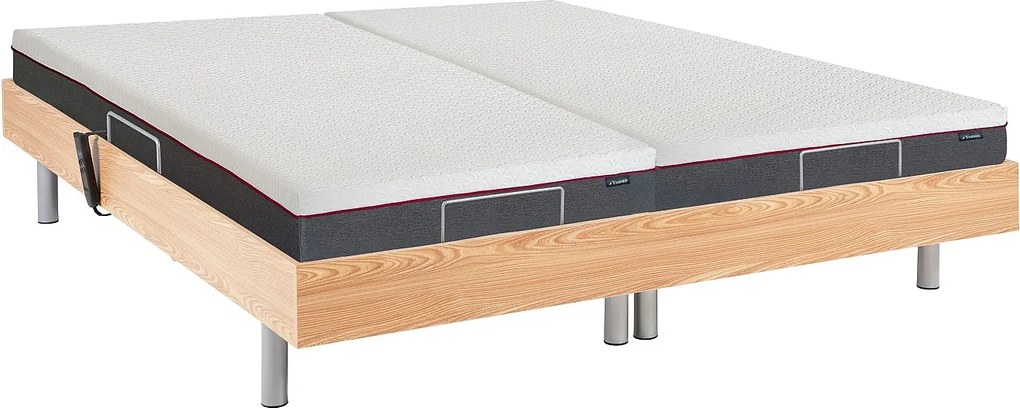 Relaksacyjne łóżko elektryczne ATRIDE marki Ysméez materacem z pamięcią kształtu i płytkami – silniki OKIN – naturalny dąb – 2 × 80 × 200 cm