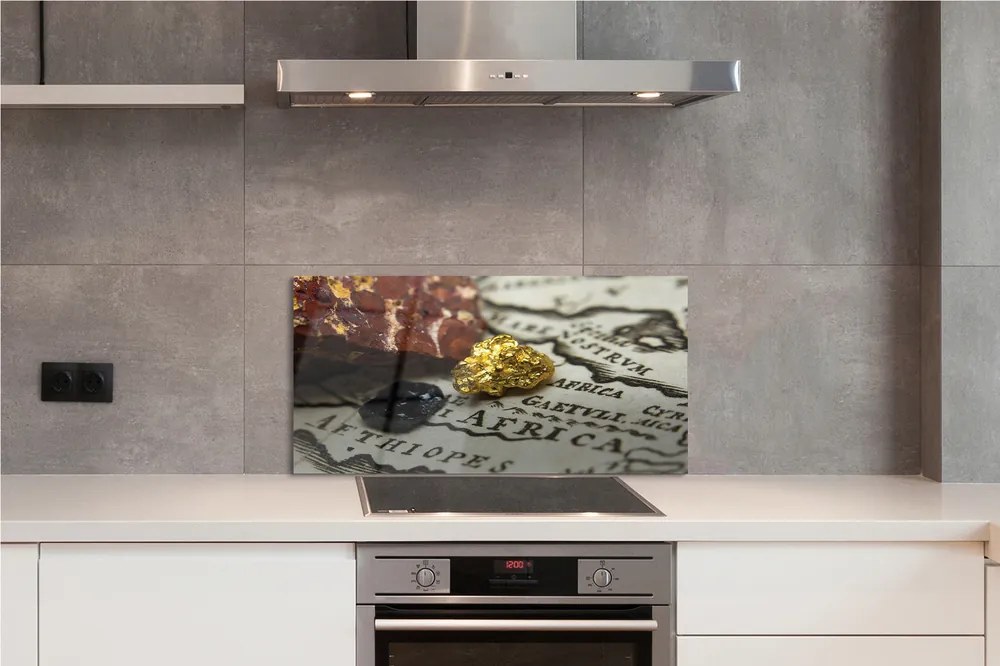 Panel szklany do Kuchni Złota Mapa Świata
